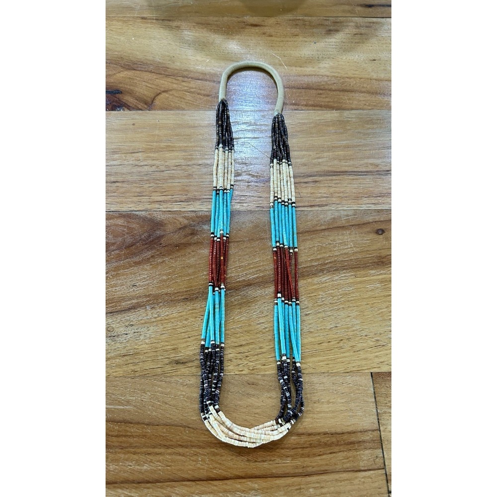 Vintage Native American Turquoise Necklace Heishi Beads Handmade 7 Strands